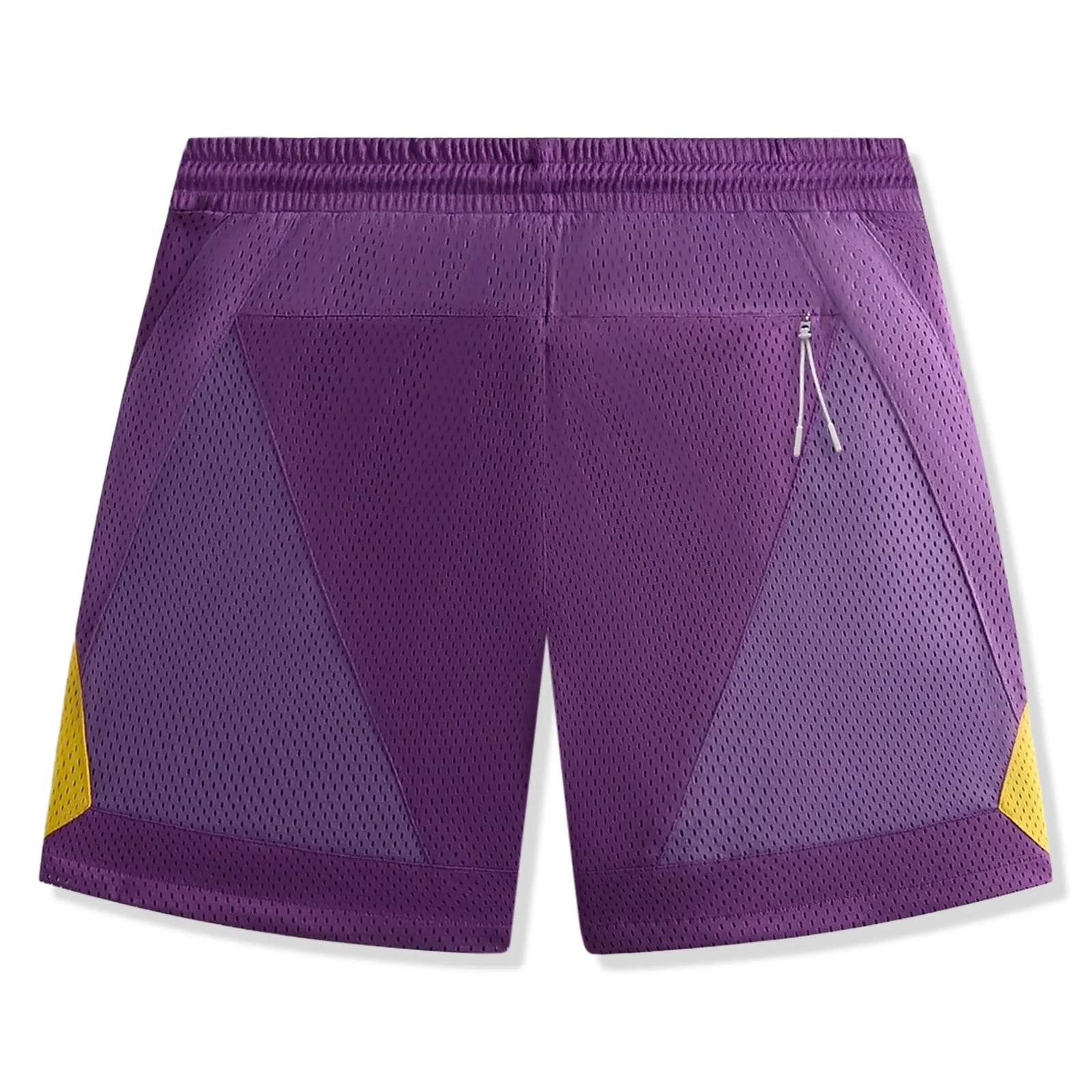 Kith Mesh Turbo purple athletic shorts with mesh fabric and zippered pocket.