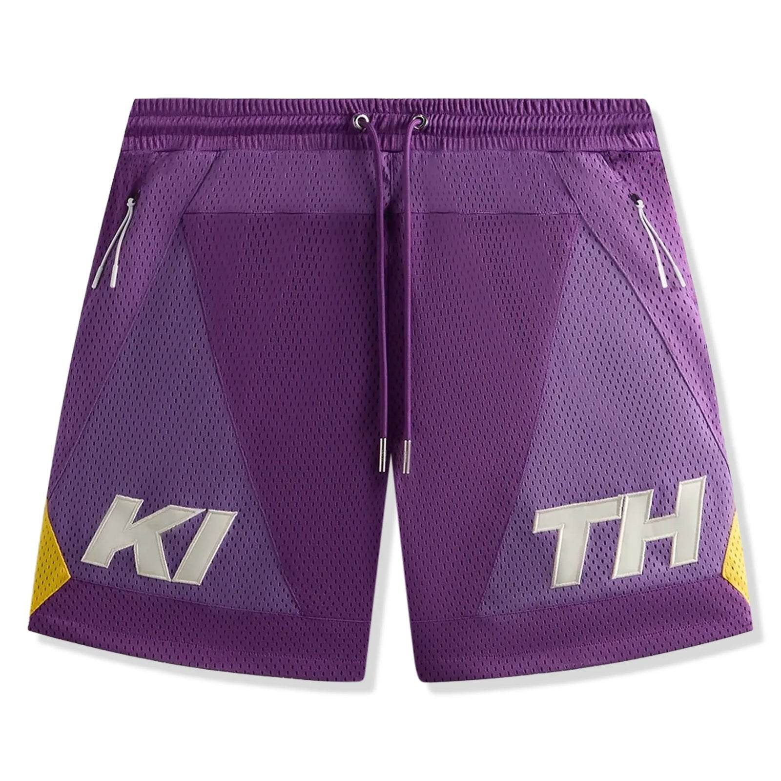 Purple Kith Mesh Turbo shorts with drawstring and zippered pockets