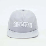 Grey Last Lesson SnapBack Hat with embroidered text.