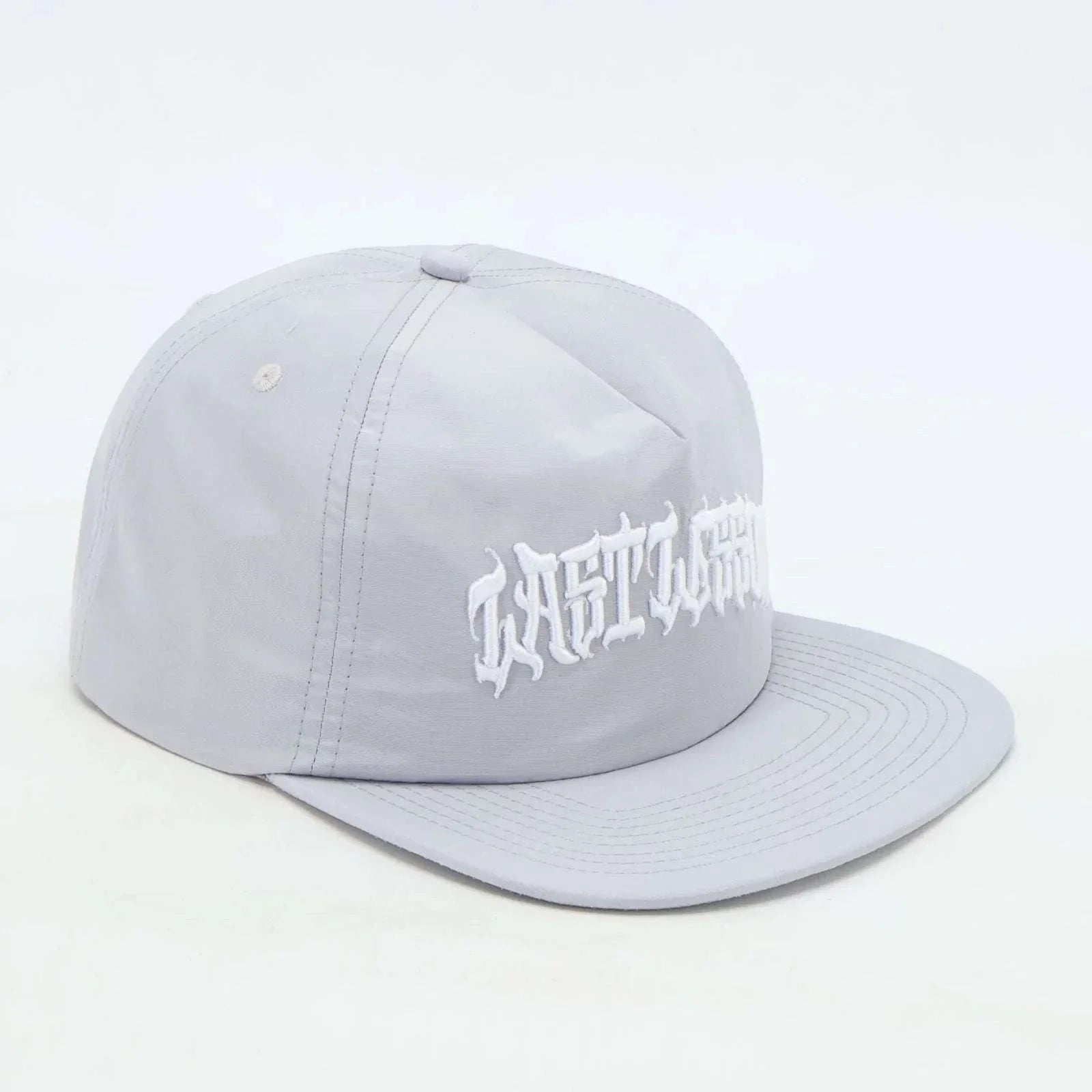 Last Lesson SnapBack Hat in Grey with embroidered logo.