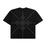 Black Saint Mind Pathway oversized cotton t-shirt with embroidery, worn by 5ft10 model