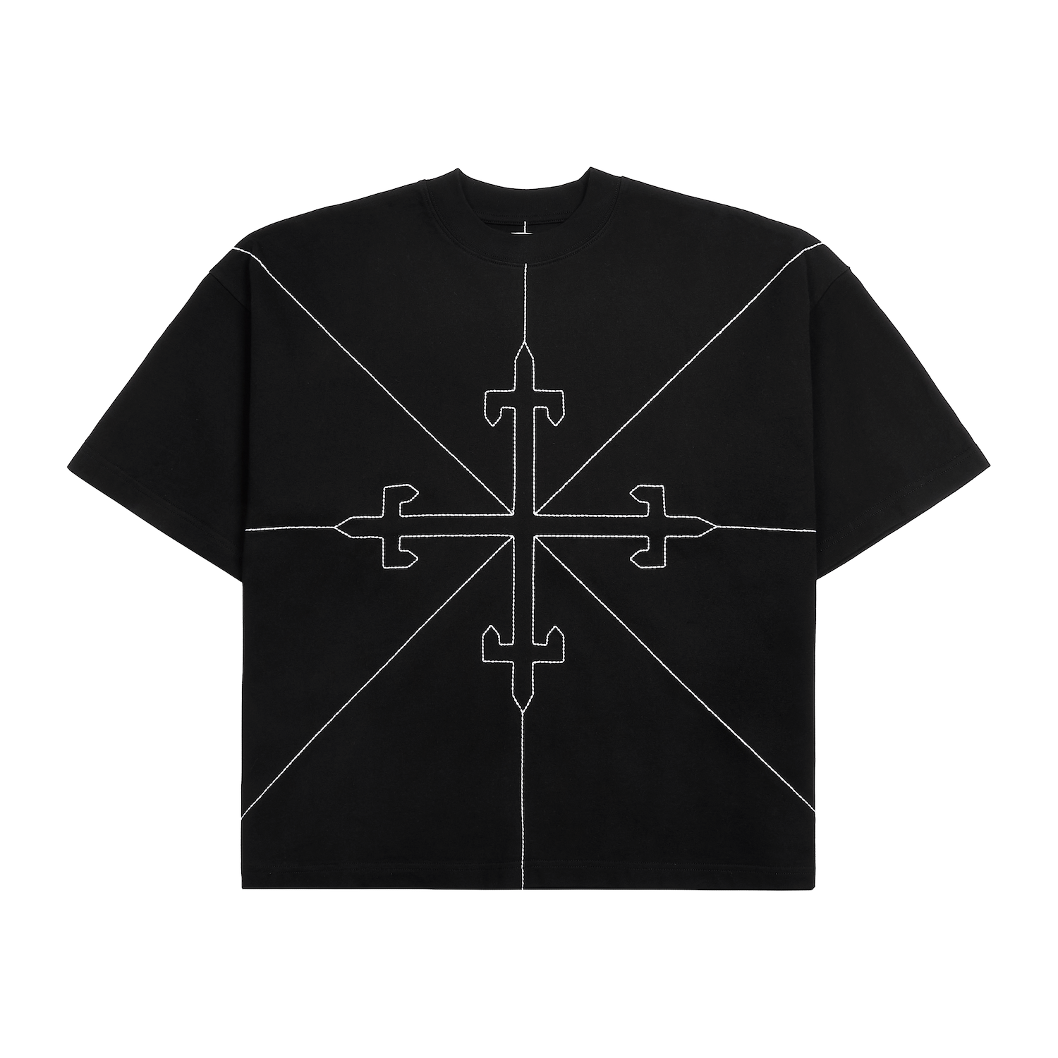 Black Saint Mind Pathway oversized cotton t-shirt with embroidery, worn by 5ft10 model