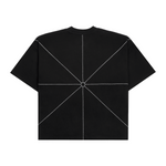 Black Saint Mind Pathway oversized cotton T-shirt with embroidery, modeled by 5ft10 man