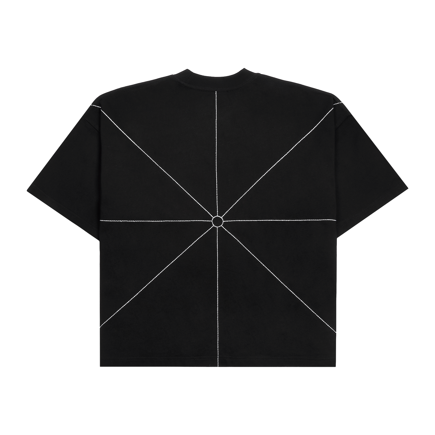 Black Saint Mind Pathway oversized cotton T-shirt with embroidery, modeled by 5ft10 man
