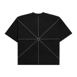 Black Saint Mind Pathway oversized cotton T-shirt with embroidery, modeled by 5ft10 man