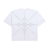 White Saint Mind Pathway T-shirt with embroidery, oversized boxy fit, 100% cotton, worn by 5ft10 model in medium