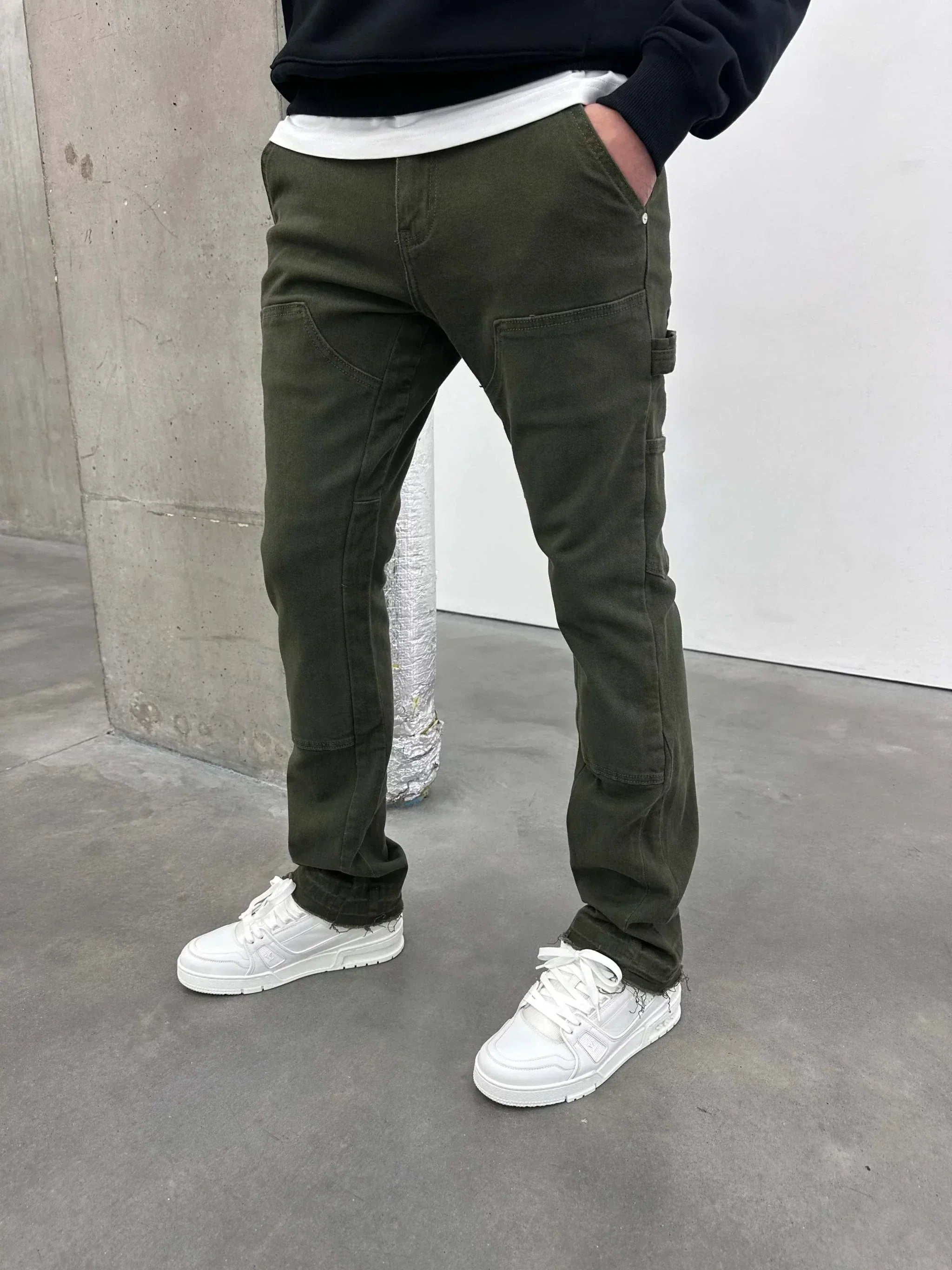 Siarr Rio Jeans in green with straight leg fit and front detailing.