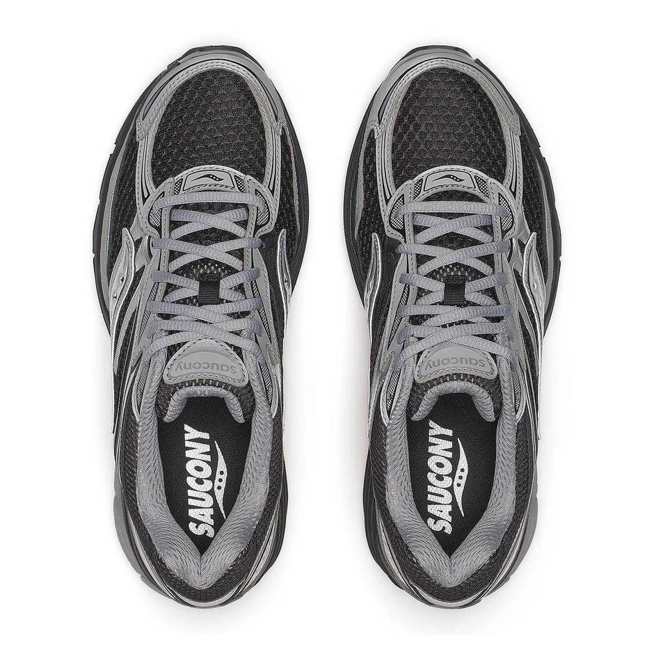 Saucony Progrid Omni 9 silver and black running shoe side view