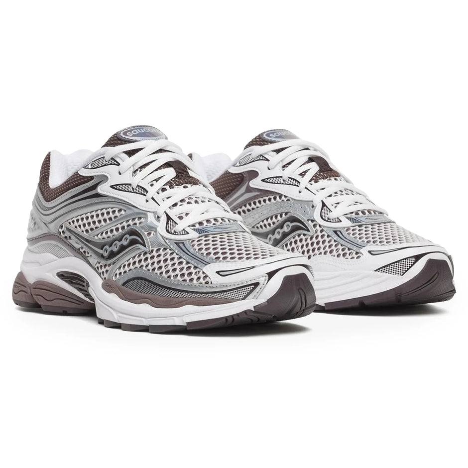 Saucony ProGrid Omni 9 white and brown running shoe side view