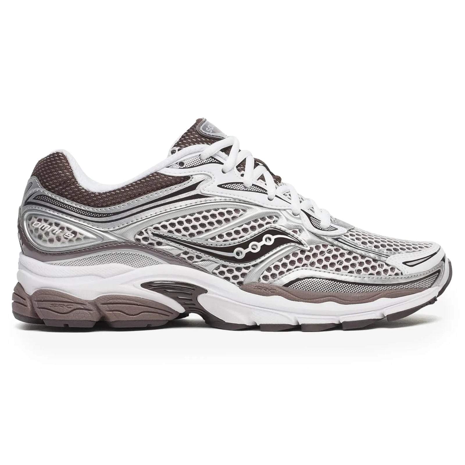Saucony ProGrid Omni 9 white and brown running shoe side view