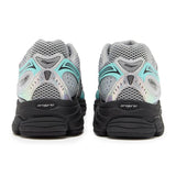 Saucony Progrid Omni 9 running shoe in silver, teal, and grey colors