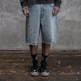 Acne Studios Askyurself crossed pin baggy jeans shorts in washed blue