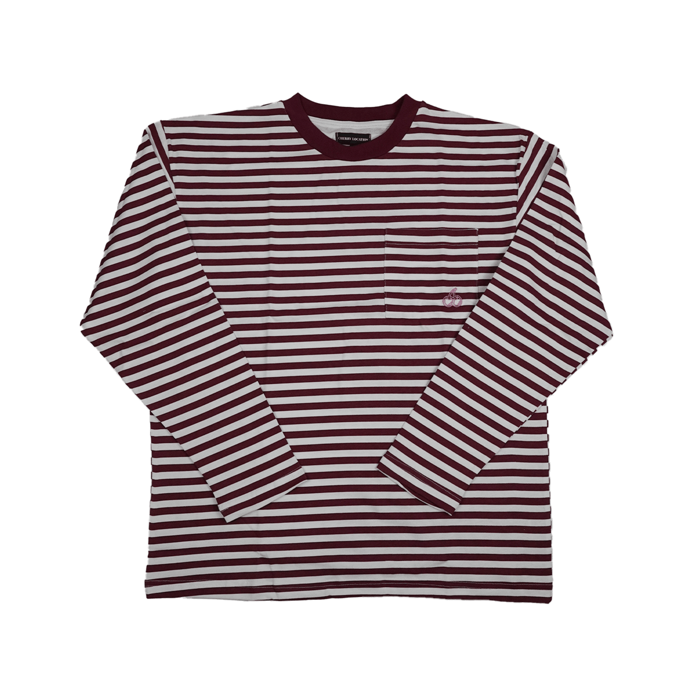 Cherry Location OG Stripe T-Shirt long sleeve striped crew neck in maroon and white