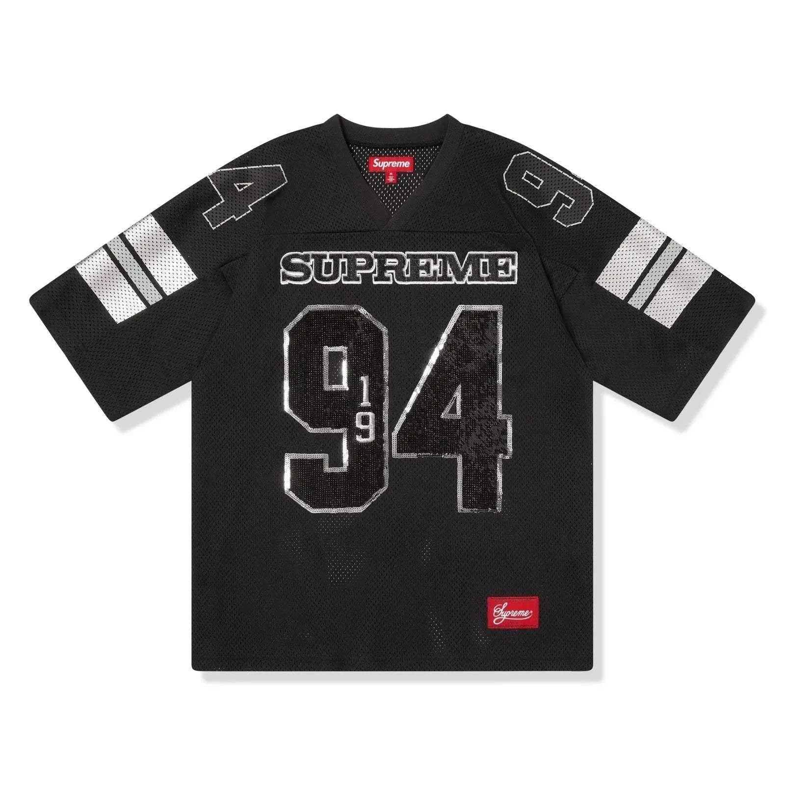 Black Supreme Sequin Football Jersey FW25 with glittering details