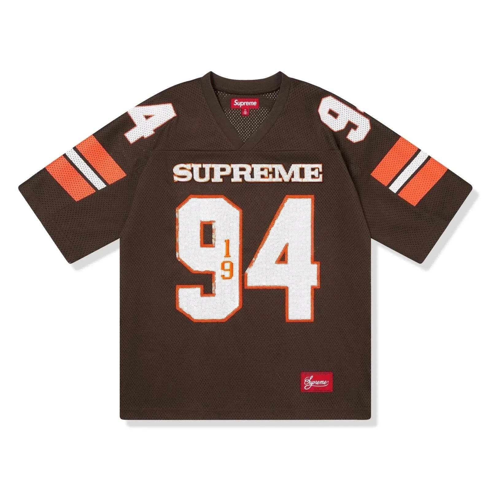 Supreme Sequin Football Jersey Brown FW25 stylish sportswear design