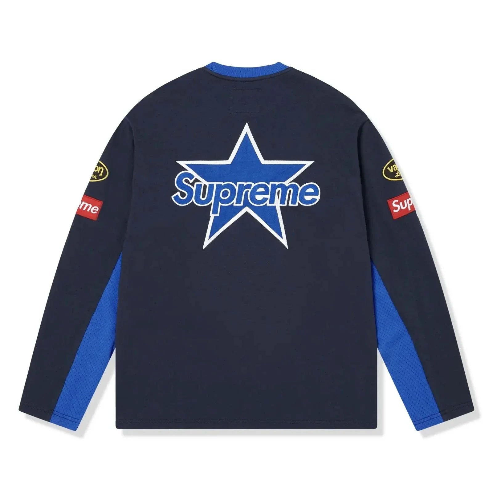 Supreme x Vanson L/S Navy Top SS26 with logo detailing