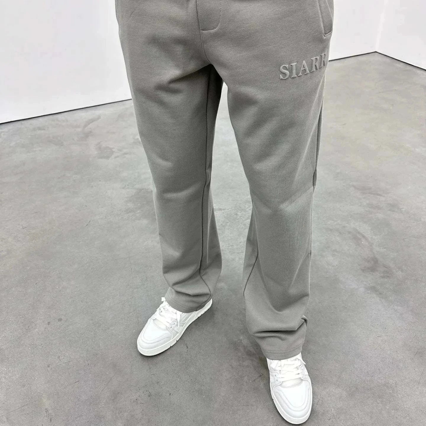Siarr Puff Joggers in dove grey with regular fit, straight leg, elastic waistband, and multiple pockets