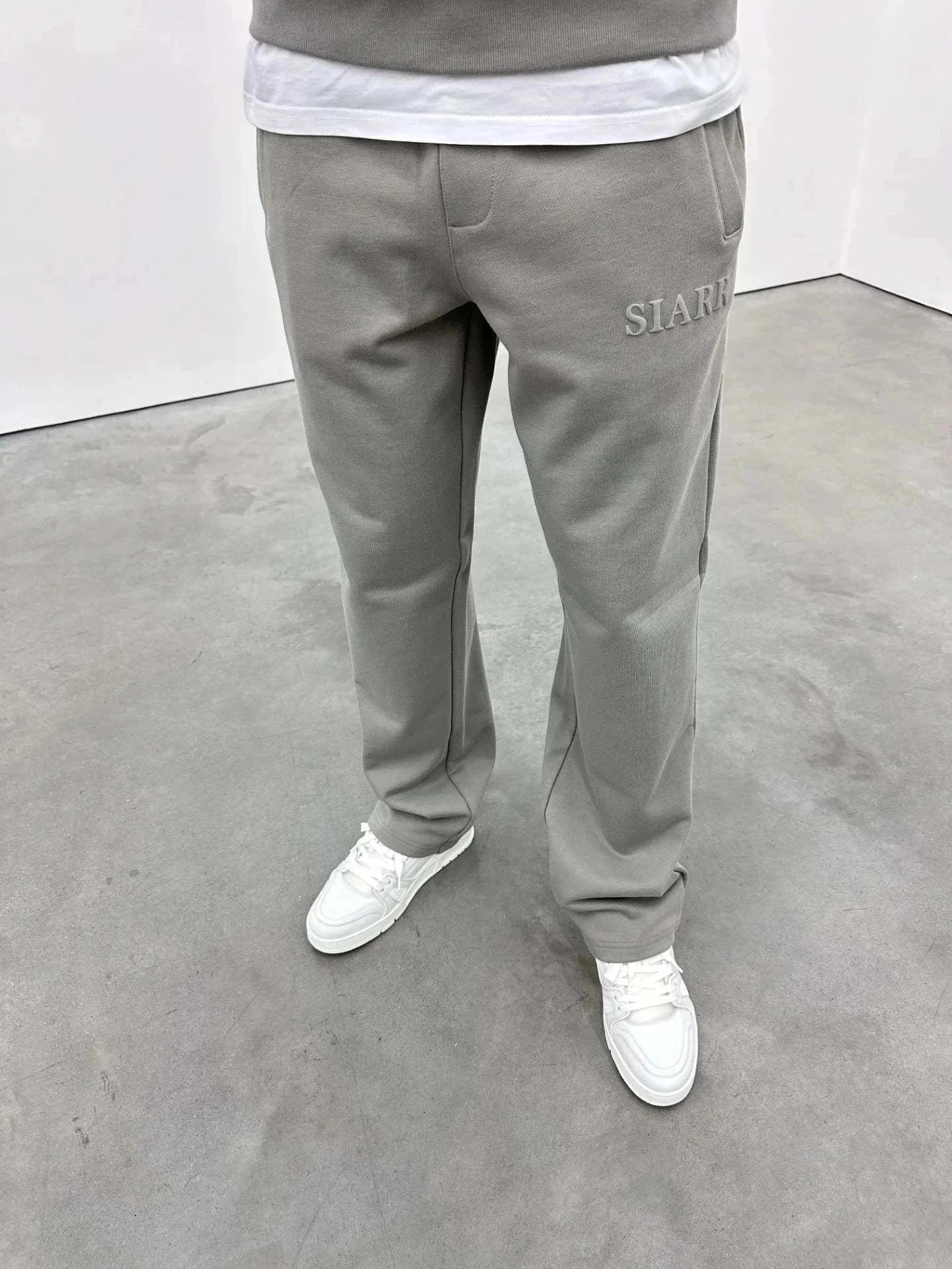 Siarr Puff Joggers in dove grey with regular fit, straight leg, elastic waistband, and multiple pockets