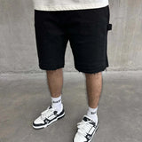 Siarr Rio Shorts black casual raw hem cotton blend regular fit with branded rivet buttons and leather tab