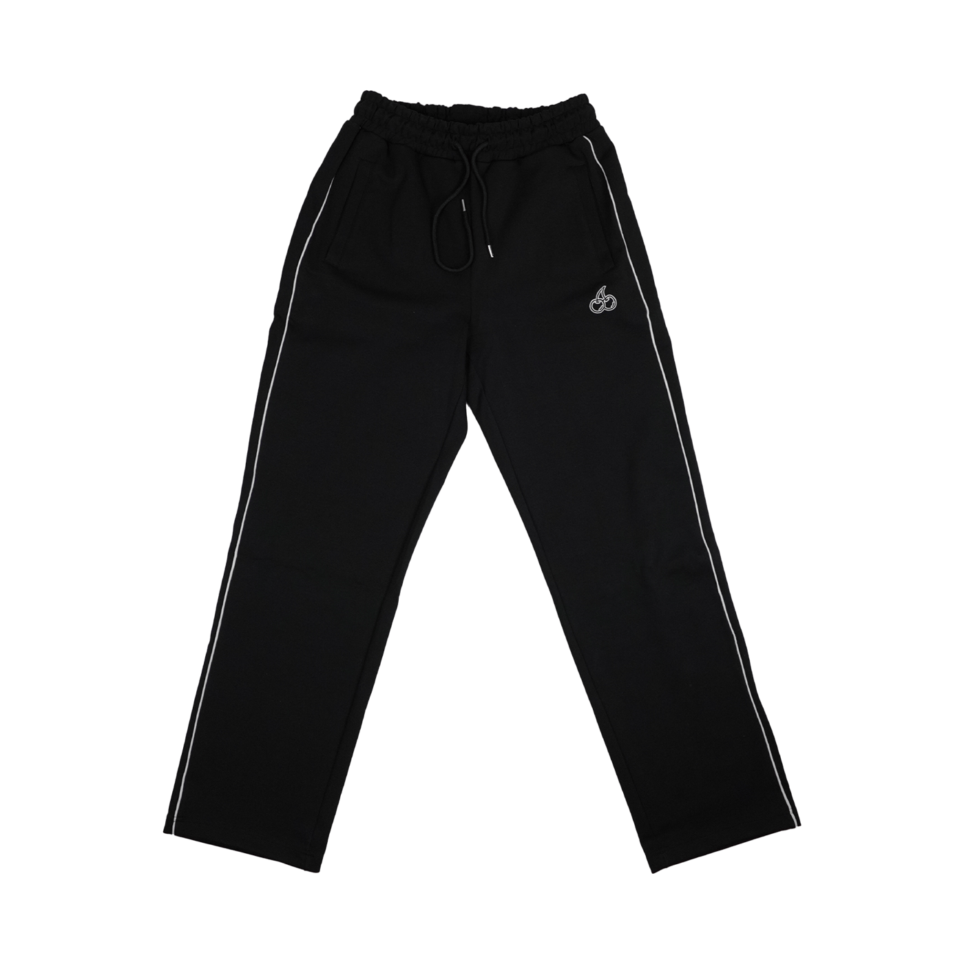 Cherry Location black tracksuit bottoms with side stripes and drawstring waistband
