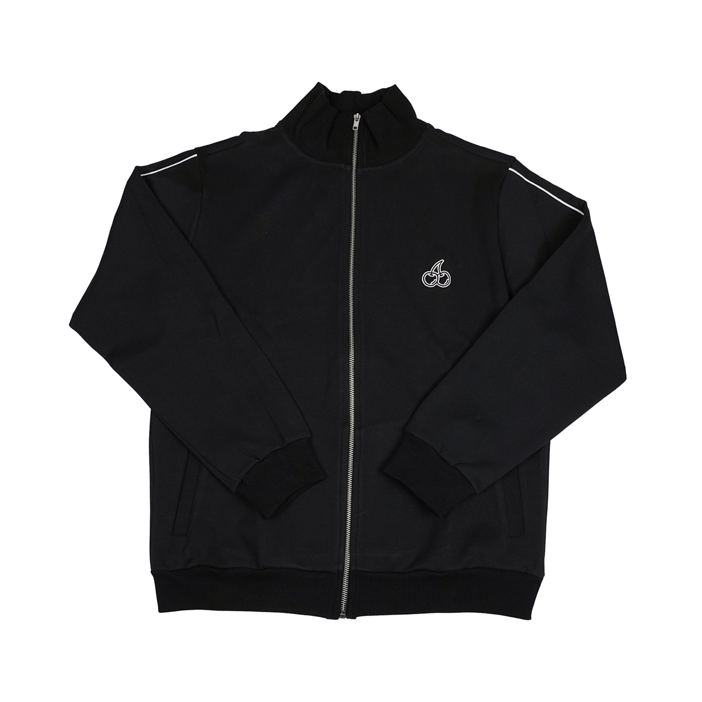 Cherry Location black tracksuit jacket with zipper and cherry logo on chest