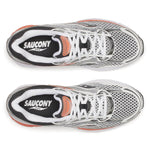 Saucony ProGrid Omni 9 running shoes in silver and orange color scheme
