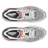 Saucony ProGrid Omni 9 running shoes in silver and orange color scheme