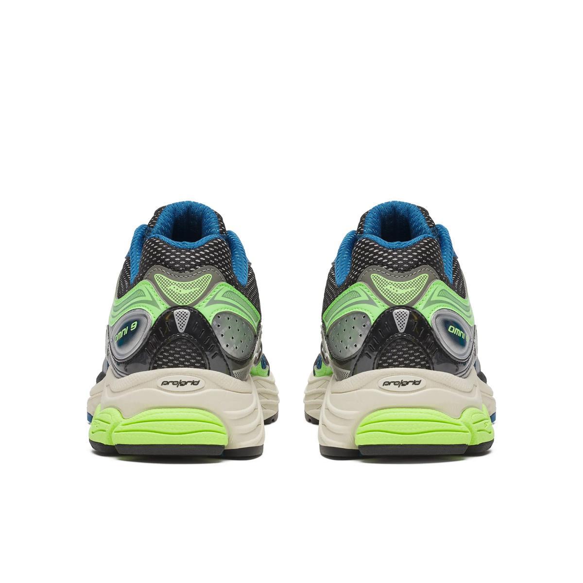 Saucony ProGrid Omni 9 running shoes in grey and slime color