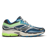 Saucony ProGrid Omni 9 running shoes in grey and slime green colors