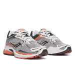 Saucony ProGrid Omni 9 silver and orange running shoe side view