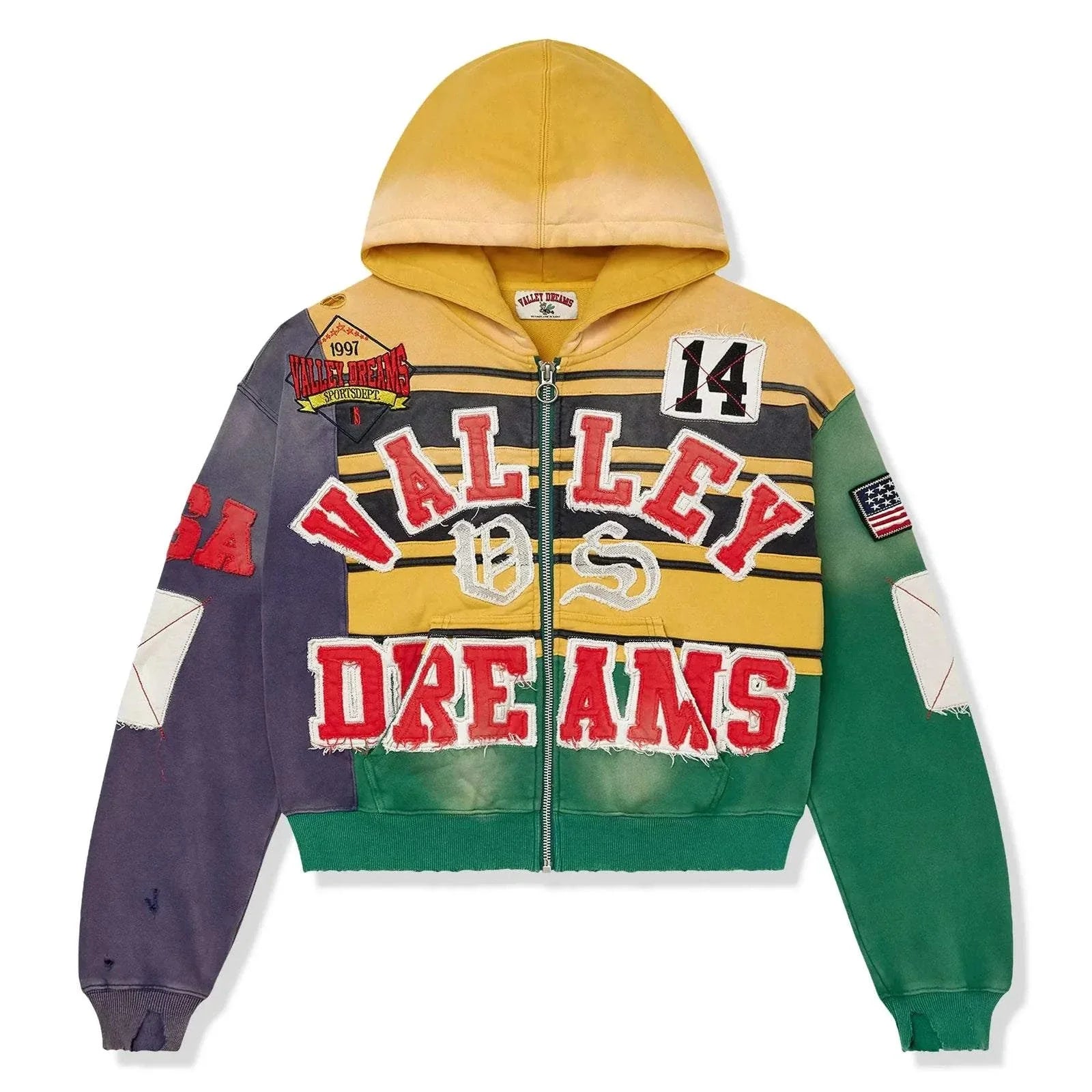 Vale Forever Collage Mardi Gras zip-up hoodie with vibrant design