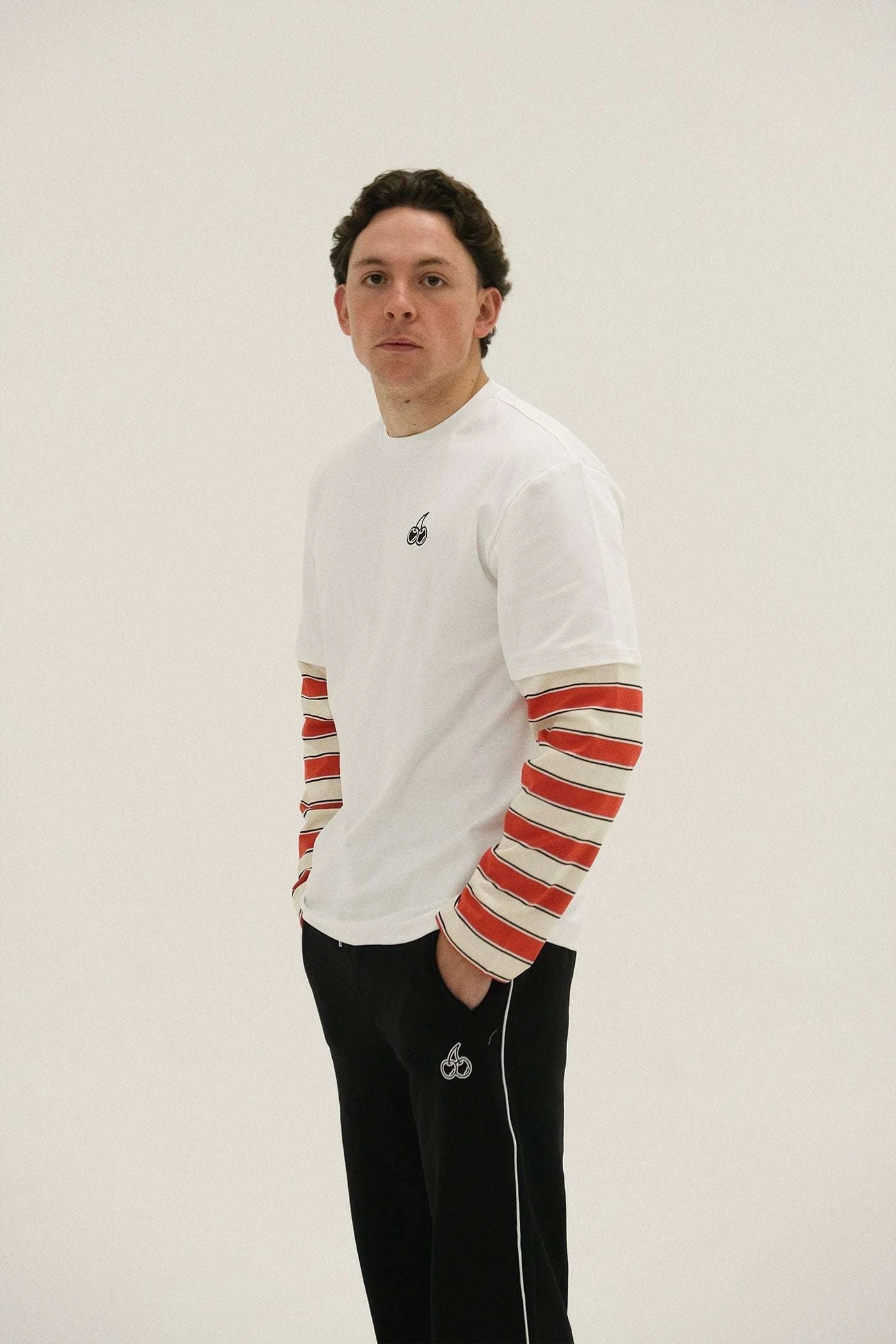 Cherry Location White Layered Tee with minimalist design and soft fabric