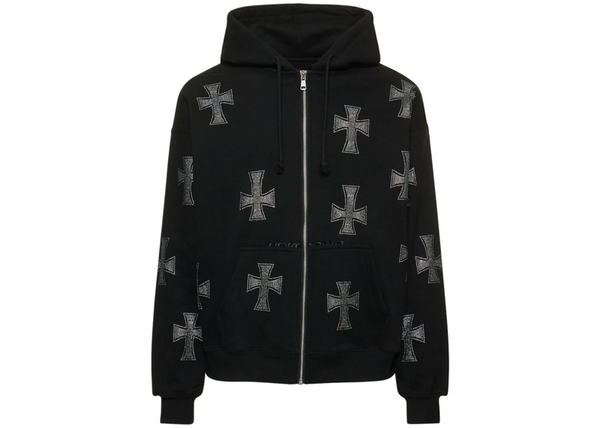 UNKNOWN HOODIE BLACK RHINESTONE CROSS – 1LUX