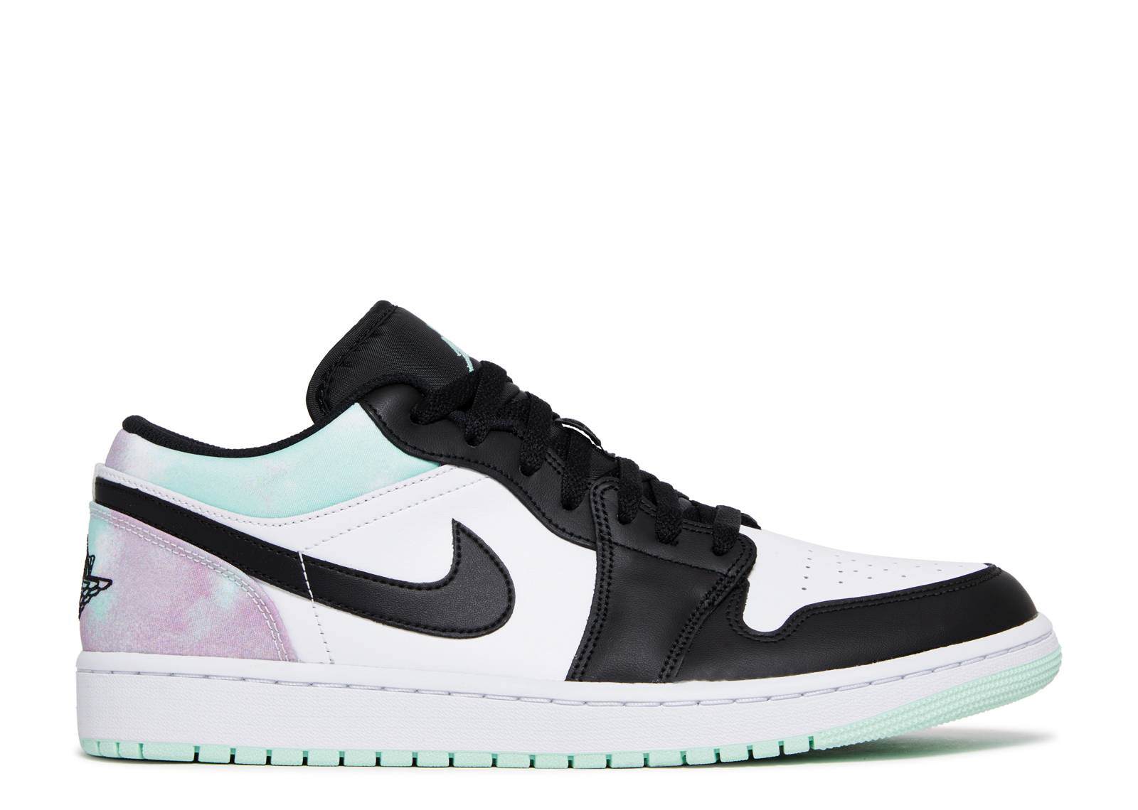 Air Jordan 1 Low SE Tie Dye sneaker with black, white, and pastel colors.