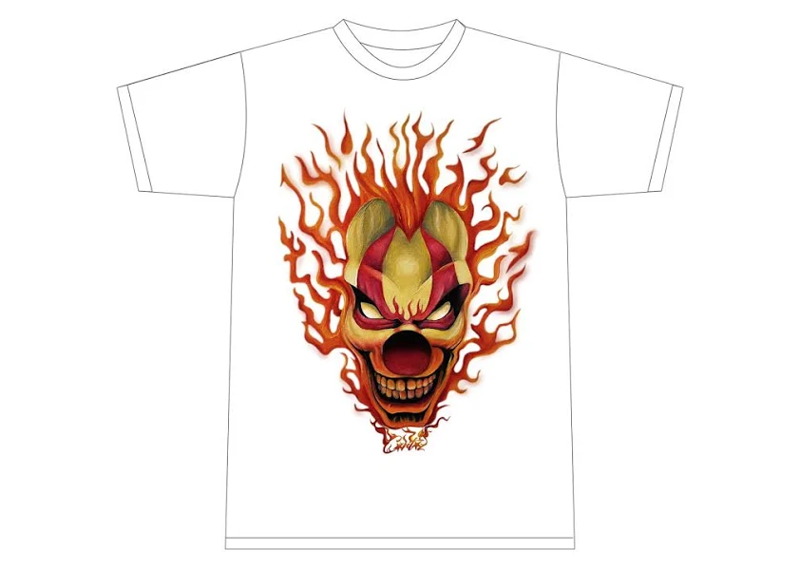 Corteiz Clown T-shirt featuring a flaming clown graphic.