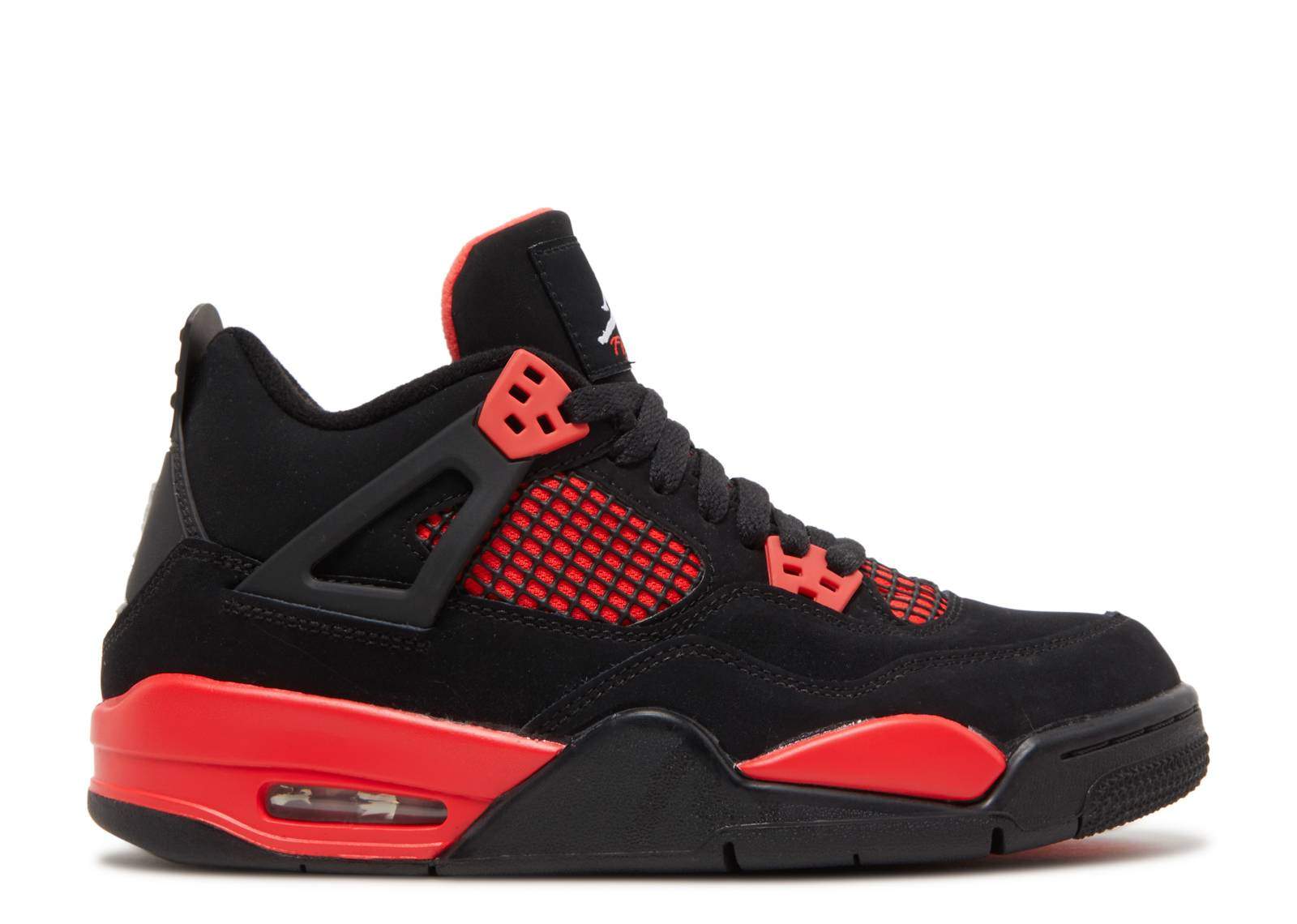 Air Jordan 4 Retro GS Red Thunder sneaker with black and red design.