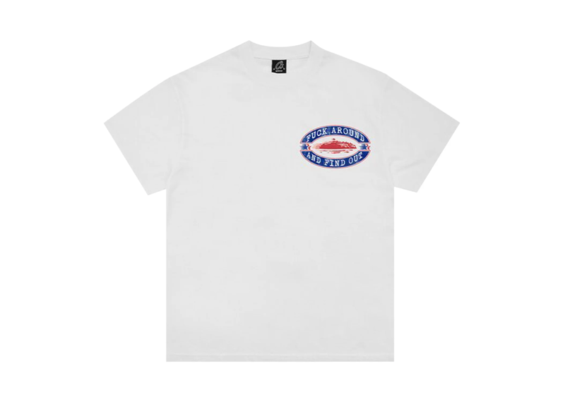 CORTEIZ F AROUND TEE WHITE with graphic text design on front.