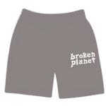 Broken Planet Taupe Shorts with logo design.