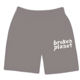 Broken Planet Taupe Shorts with logo design.