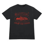 Black CORTEIZ SLOW THAI T-shirt with red graphic design.