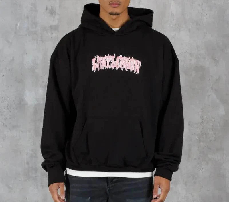 Black hoodie with "Last Lesson" script design on the front.