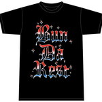 Corteiz Bun Da Rest Royale T-shirt with red and blue gothic text design.