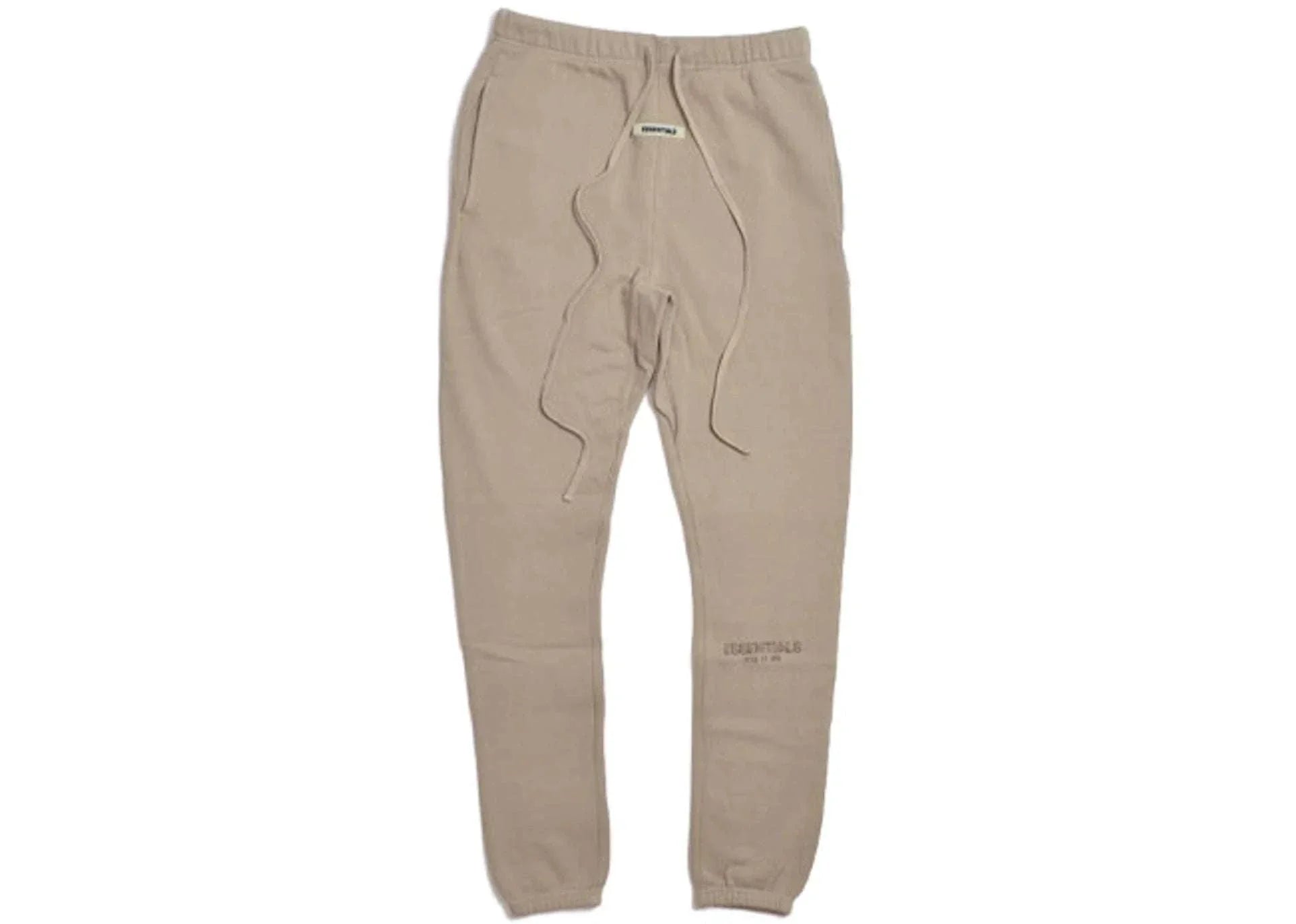 Fear of God Essentials Tan Sweatpants on white background.