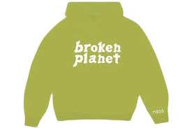 Broken Planet Moss Green Hoodie with white logo.