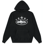 Black Corteiz 5 Starz Alcatraz Hoodie featuring a white graphic design.