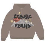 Broken Planet Cosmic Peaks Hoodie in brown with cosmic peaks graphic and stars design on front