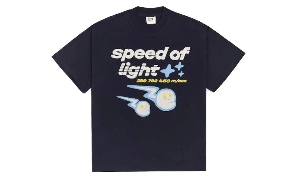 Broken Planet Speed of Light T-Shirt with cosmic design on black fabric.