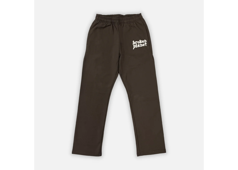 Dark brown sweatpants with "Broken Planet" logo on the front.