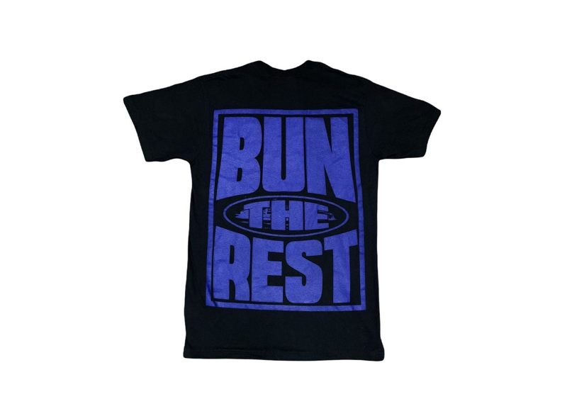 CORTEIZ BUN THE REST T-shirt with bold blue text on a black background.