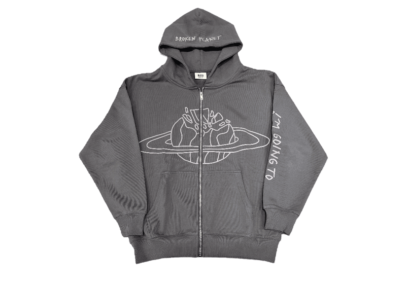 BROKEN PLANET MARKET IM GOING TO OUTER SPACE ZIP UP HOODIE ASH GREY